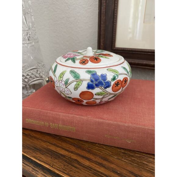 Vintage Japanese Porcelain Lidded Jar Tomato Trinket Box Japanese Jar - Picture 1 of 6